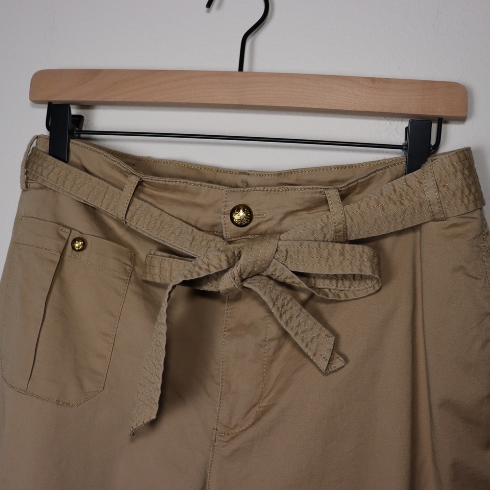 Lauren Ralph Lauren Khaki Wide Leg Cropped Pants Tie Waist Tan Size 8 - Picture 5 of 5